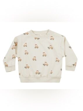 Quincy Mae white orange tractor print lightweight long sleeve sweatshirt 12-18M